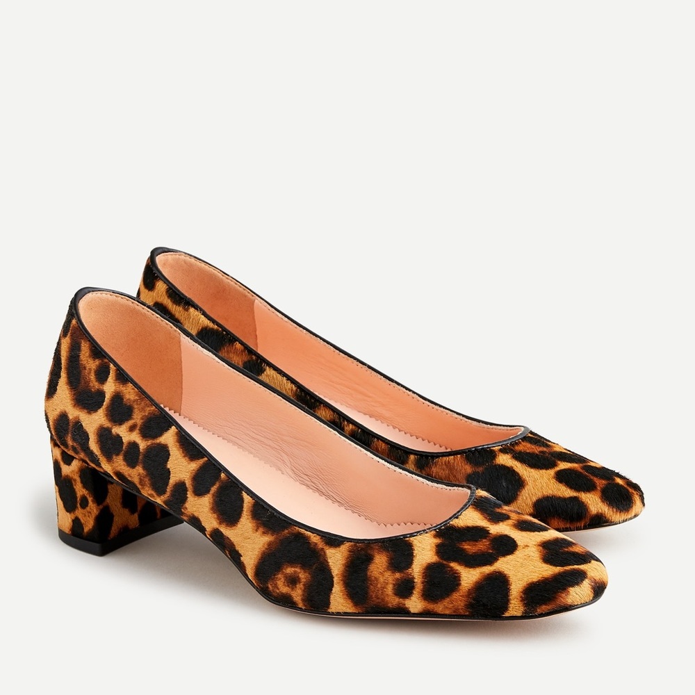 J. Crew Kate Block-Heel Pumps in Leopard Calf Hair Size 10.5